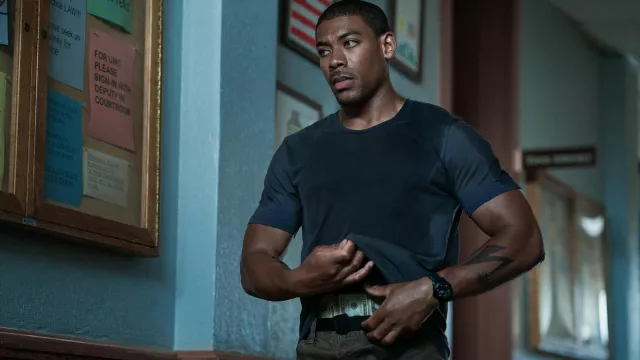 Rebel Ridge movie outfits: Aaron Pierre is wearing Digital watch to play Terry Richmond