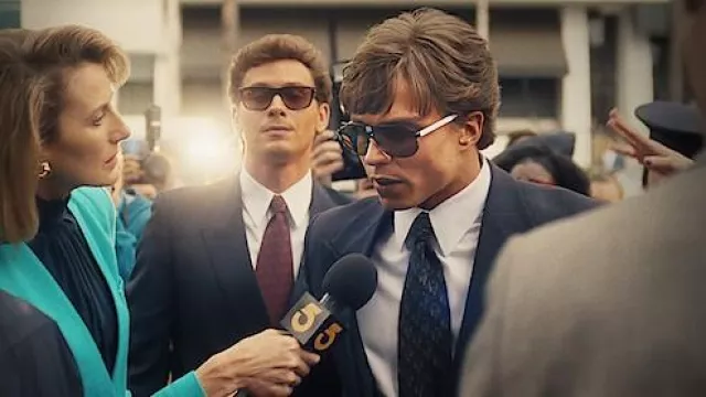 Outfits of Monsters TV series: Lyle Menendez (Nicholas Alexander Chavez) wears sunglasses in season 1, episode 1